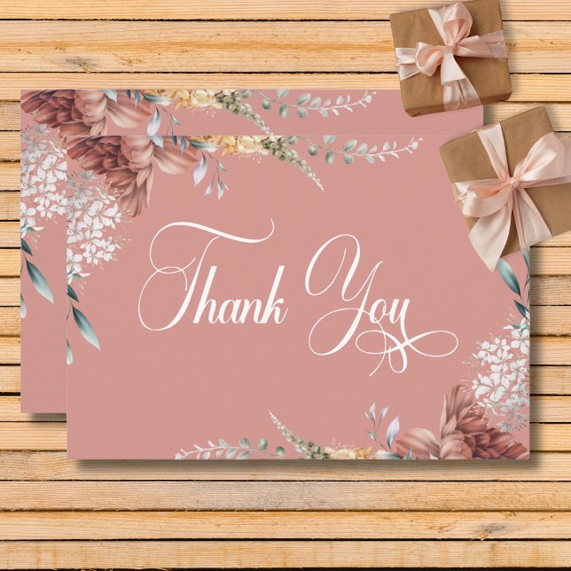Carte De Remerciements Jardin rose romantique moderne Mariage floral (Modern Romantic Pink Garden Floral Wedding Thank You Card)