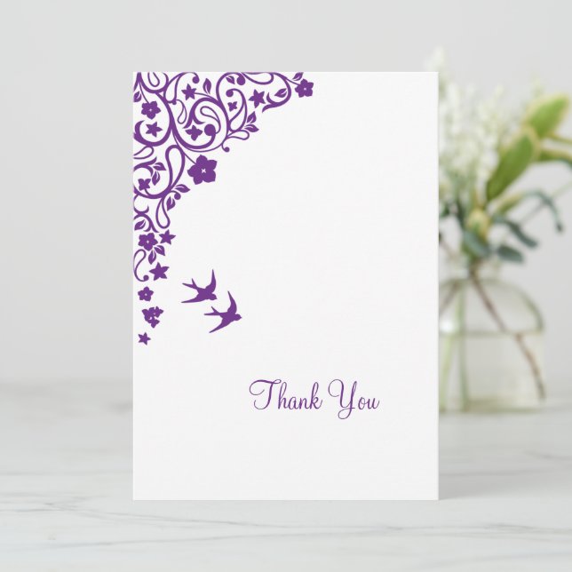 Carte De Remerciements Jardin secret violet Mariage Lovebirds Floral (Debout devant)