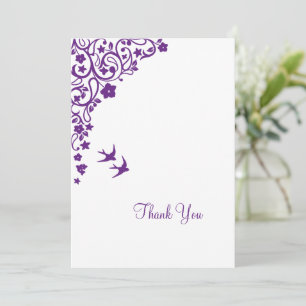 Carte De Remerciements Jardin secret violet Mariage Lovebirds Floral
