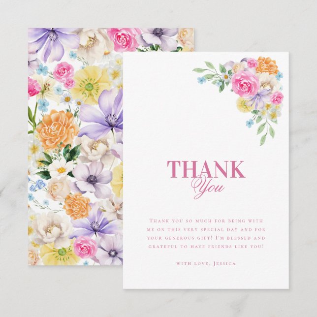 Carte De Remerciements Jardin Thé Party Aquarelle Fleurie Enterrement de  (Devant / Derrière)