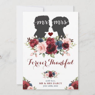 Carte De Remerciements Jardin vintage Marine Maroon Roses M. Mme Silhouet