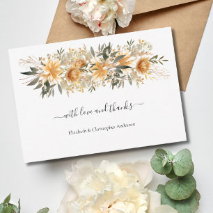 Carte De Remerciements Jaune Crème Beige Floral Botanique Bohème Mariage