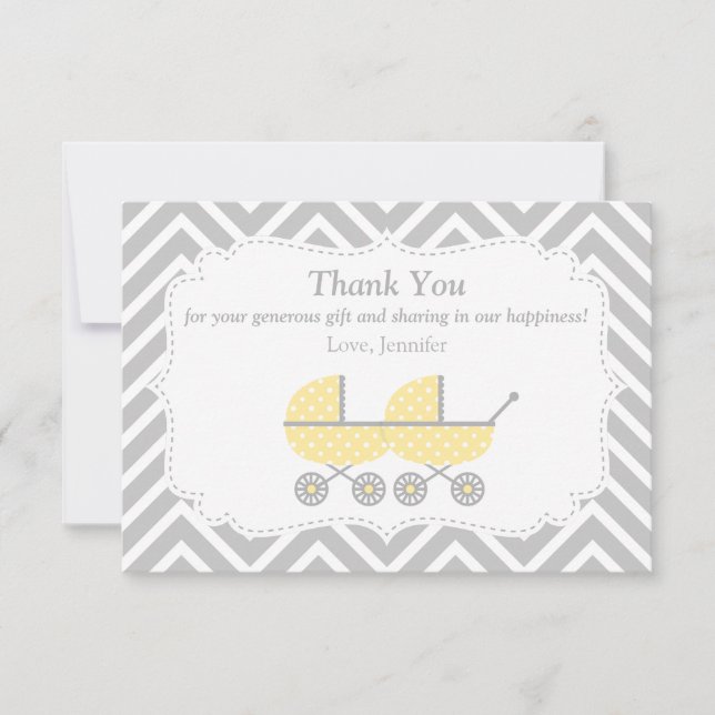 Carte de remerciements jaune de baby shower de (Devant)