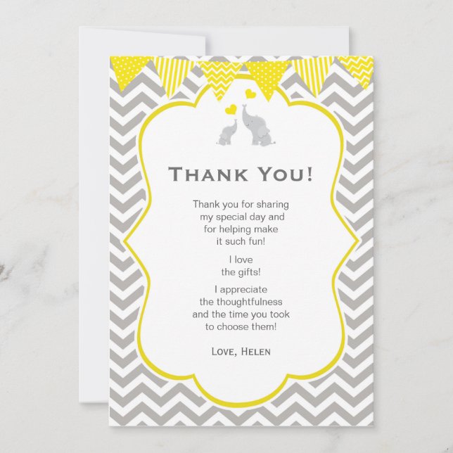 Carte de remerciements jaune de baby shower de (Devant)