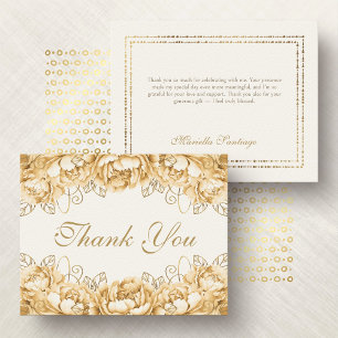 Carte De Remerciements Jaune doré Élégant Floral Quinceanera