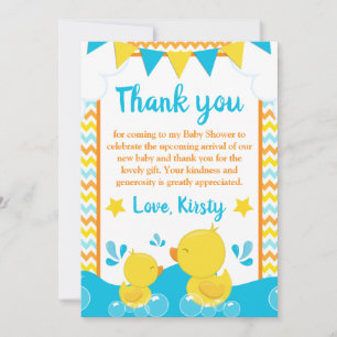 Carte De Remerciements Jaune et Bleu Caoutchouc Ducky Polka Dot Baby show