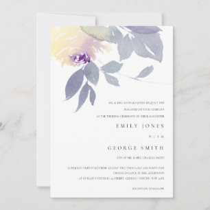 CARTE DE REMERCIEMENTS JAUNE LILAC COULEUR D'EAU FLORALE INVITE MARIAGE