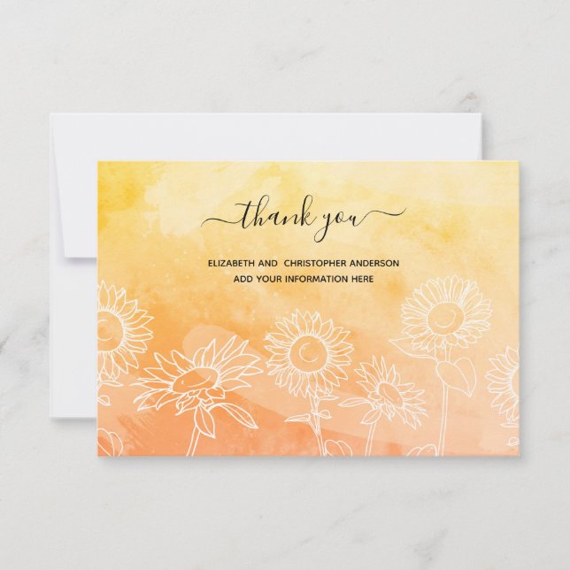 Carte De Remerciements Jaune Orange Blanc Floral Calligraphie Élégant (Devant)