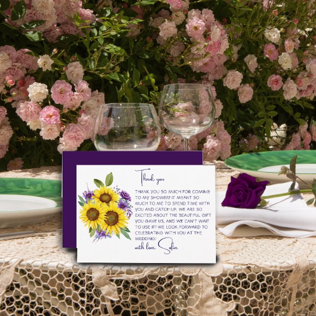 Carte De Remerciements Jaune  shower de mariage aquarelle tournesol (Créateur téléchargé)