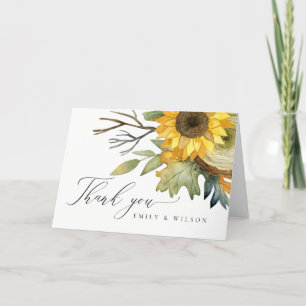 CARTE DE REMERCIEMENTS JAUNE SOLEIL FLORAL RUSTIQUE AQUARELLE MARIAGE