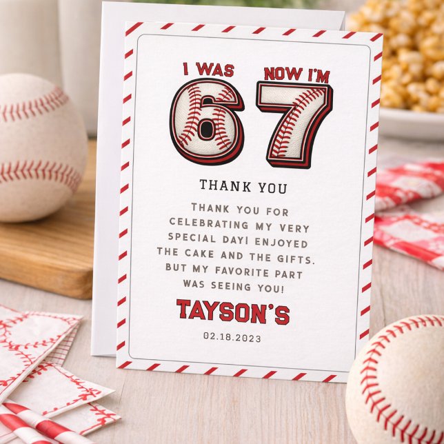 Carte De Remerciements J'avais 6 ans, maintenant j'ai 7 ans – Baseball 7e (I Was 6, Now I’m 7 – Baseball 7th Birthday Thank You Card
)