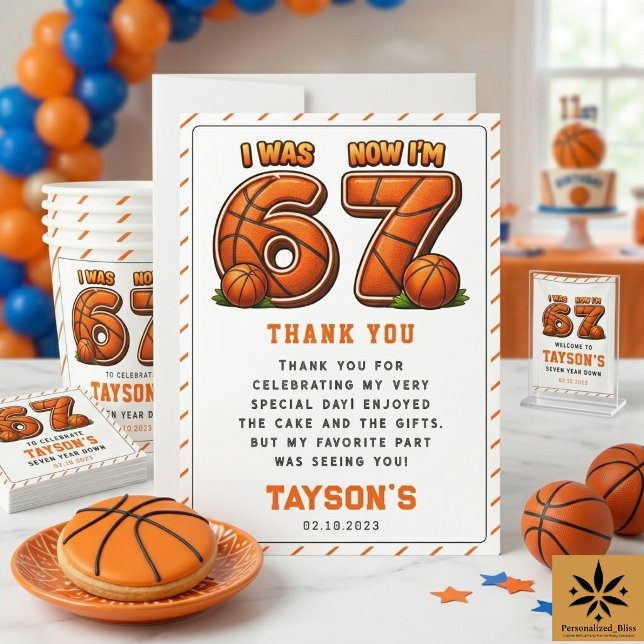 Carte De Remerciements J'avais 6 ans, maintenant j'ai 7 ans Basket Annive (I Was 6, Now I’m 7 Basketball Birthday – All-Star Thank You Card
)