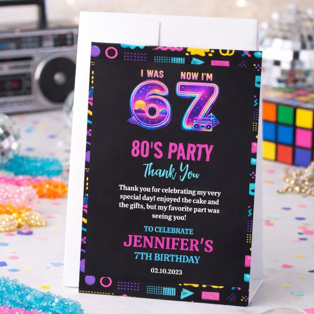 Carte De Remerciements J'avais 6 ans Maintenant j'ai 7 ans Rétro Néon 7èm (I Was 6 Now I’m 7 Retro Neon 7th Birthday for Kids Thank You Card
)