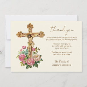 Carte De Remerciements Jésus catholique Fleurs Obsèques Condoléances Symp
