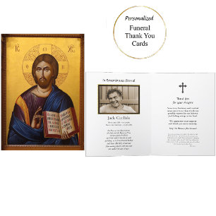 Carte De Remerciements Jésus Christ tenir l'icône des évangiles funéraill