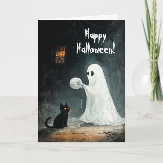 Carte De Remerciements Jeu de fantôme et de chat noir (Devant)
