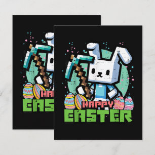 Carte De Remerciements Jeu de pixels de lapin de Pâques heureux 