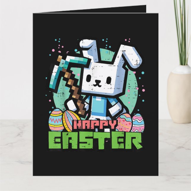 Carte De Remerciements Jeu de pixels de lapin de Pâques joyeux  (Devant)