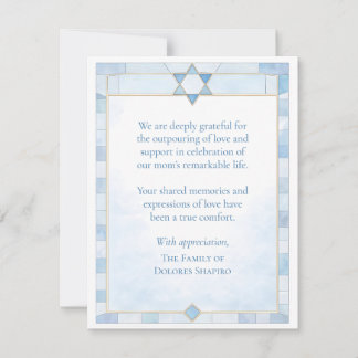 Carte De Remerciements Jewish Sympathy Blue Watercolor Star of David