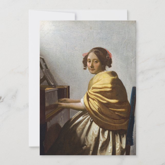 Carte De Remerciements Johannes Vermeer - Jeune femme assise à Virginal (Devant)