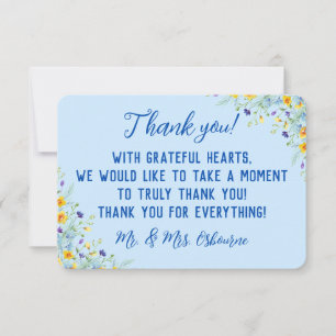 Carte De Remerciements Joie de Fleur Sauvage Belle Florale Bleu sur Bleu