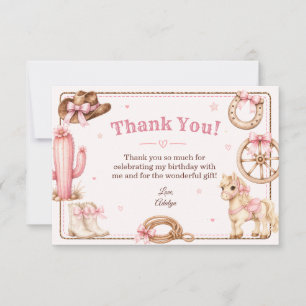 Carte De Remerciements Joli Anniversaire de Cowgirl Occidentale Cheval Ro