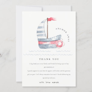 Carte De Remerciements Joli Anniversaire Enfant Bateau à Voile Rouge Bleu