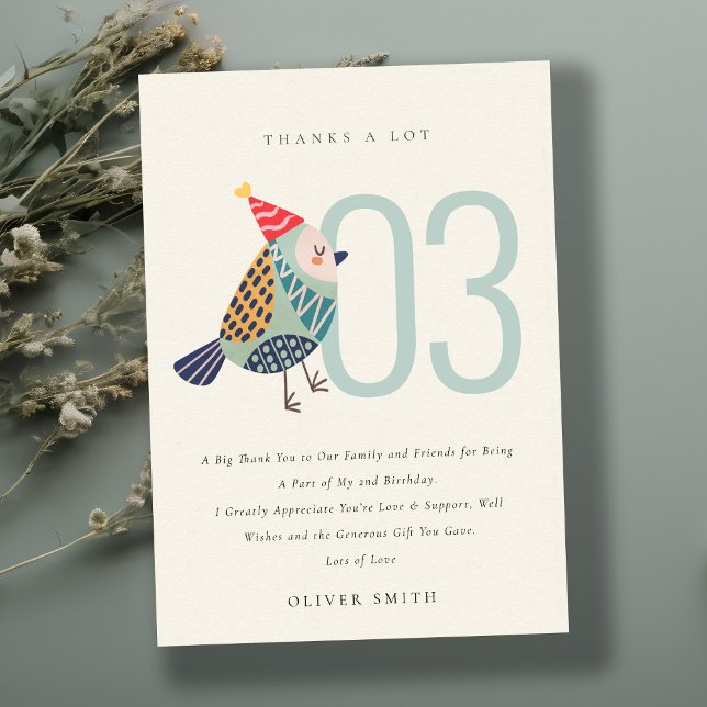 Carte De Remerciements Joli Anniversaire Oiseau Bleu Aqua Bohème Tout Âge (Créateur téléchargé)