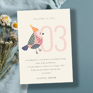 Carte De Remerciements Joli anniversaire rose blush boho Birdie tout âge