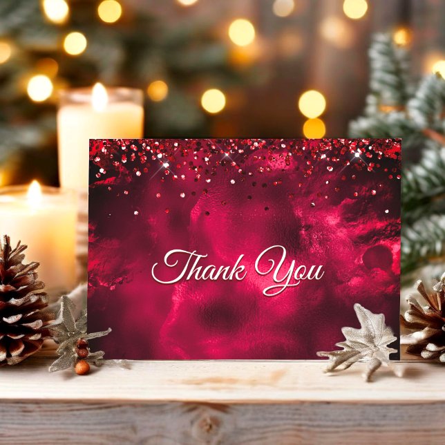 Carte De Remerciements Joli art de marbre à monogramme rouge et vert (Créateur téléchargé)