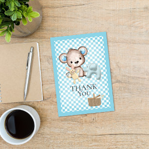 Carte De Remerciements Joli Baby shower de pique-nique Teddy Bear Brown