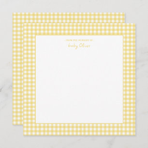 Carte De Remerciements Joli baby shower en vichy jaune et blanc