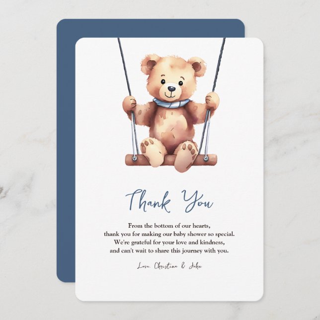 Carte De Remerciements Joli Baby shower Garçon Teddy Bear (Devant / Derrière)