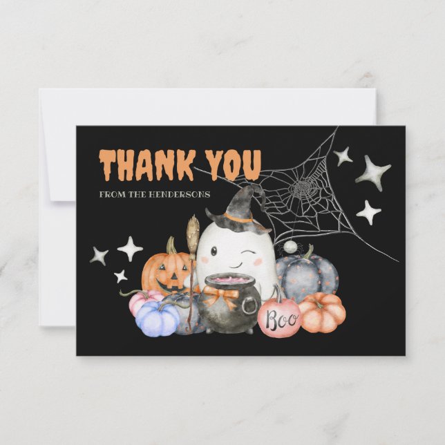 Carte De Remerciements Joli Baby shower Halloween Citrouille Little Boo A (Devant)