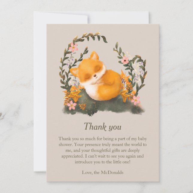 Carte De Remerciements Joli Baby shower Petit Fox verdoyant (Devant)