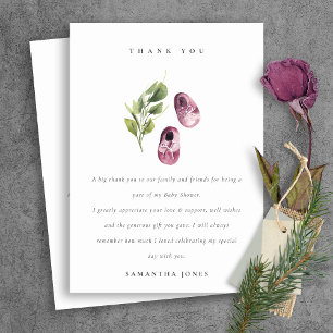 Carte De Remerciements Joli Baby shower Rose rose Fille Chaussures Foliag