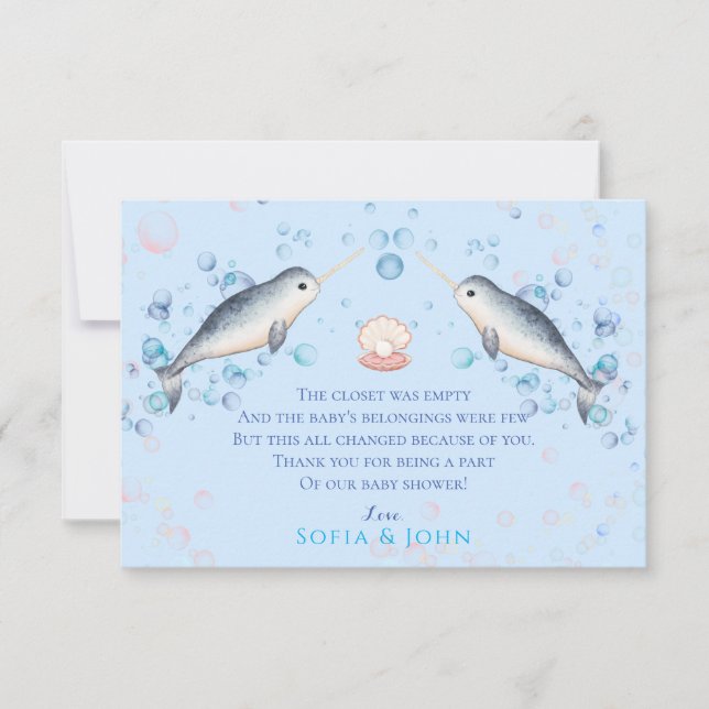 Carte De Remerciements Joli bébé océan Narwhal & bulles (Devant)