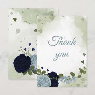 Carte De Remerciements joli bleu marine et bleu poussiéreux fleurs