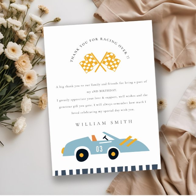 Carte De Remerciements Joli Blue Race Car Enfants N'Importe Quel Âge Anni (Créateur téléchargé)