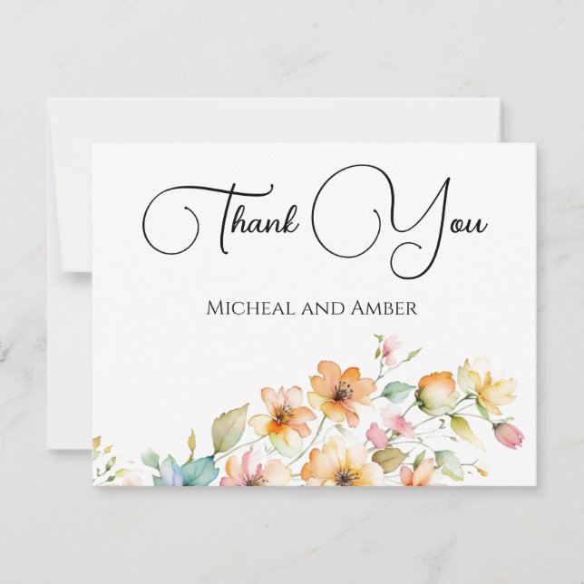 Carte De Remerciements Joli Boho Orange rose Aquarelle Fleurs sauvages (Devant)