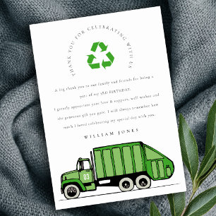 Carte De Remerciements Joli camion à ordures vert pour enfants de tout âg