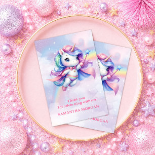 Carte De Remerciements Joli Carreau Licorne Rose Violet Magique Jour Merc