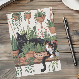 Carte De Remerciements Joli Chat Botanique en Écriture à l'Eau