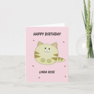 Carte De Remerciements Joli chat brun motif rose joyeux anniversaire