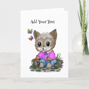 Carte De Remerciements Joli Chat Chaton et Papillon