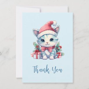 Carte De Remerciements Joli chaton en chapeau de Père Noël Noël