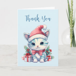 Carte De Remerciements Joli chaton en chapeau de Père Noël pour Noël