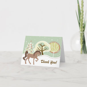 Carte De Remerciements Joli cheval Brown Forêt d'hiver neige
