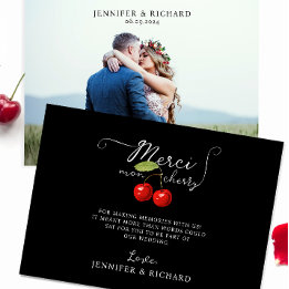 Carte De Remerciements Joli Chic Black Red Cherry Rustic Mariage Photo