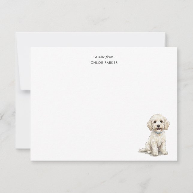 Carte De Remerciements Joli Chien Cockapoo Blanc Aquarelle Plat (Devant)